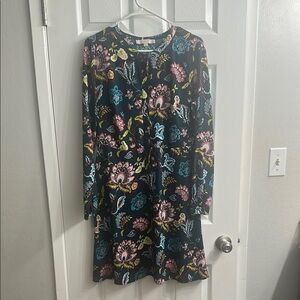 Green floral Long Sleeve Dress with Buttons